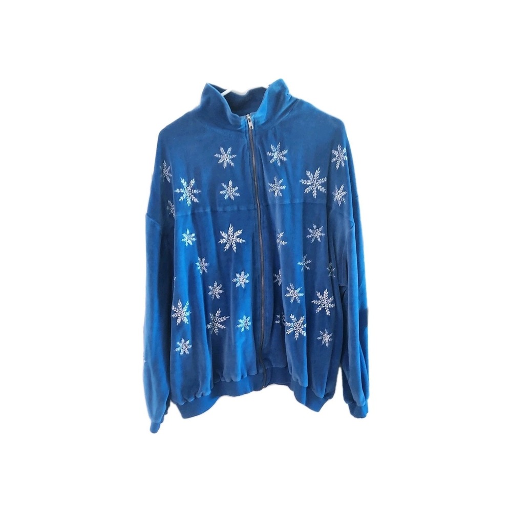Y2K Velour Tracksuit Womens 3X Blue‎ Jacket with Wide Leg High Rise Pants Cozy